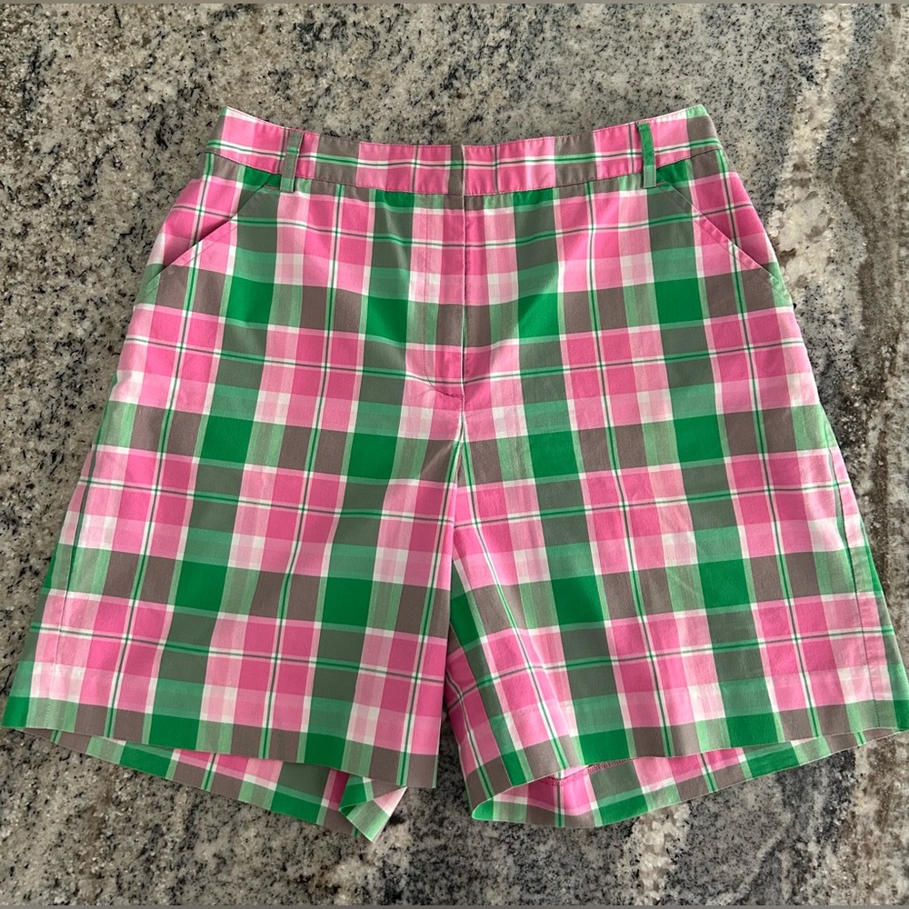 Lilly Pulitzer Green Pink Multi-Color Plaid Shorts Size 8 Vintage White Tag